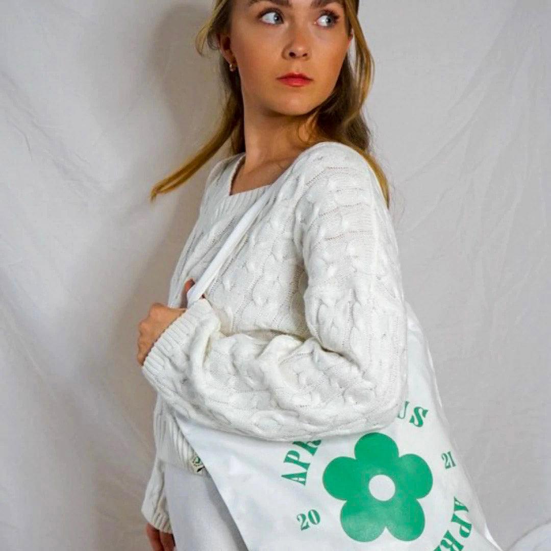 Aprés Vous Original Logo Tote Bag Bright White - THE SUS&TAIN STORE
