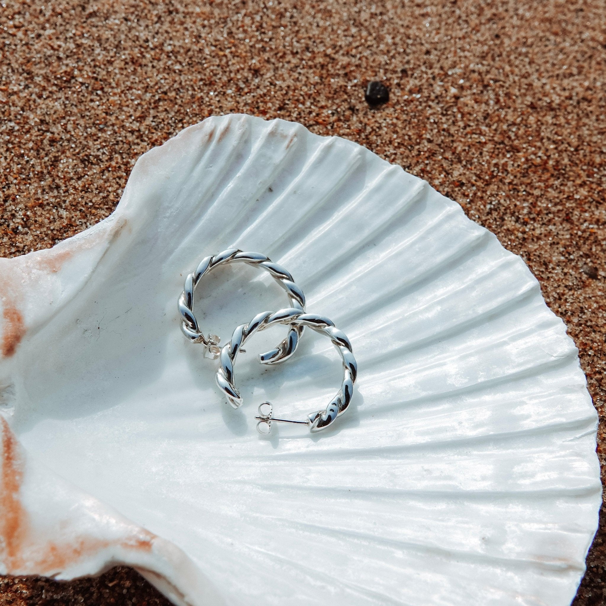 SPIRAL SHELL HOOPS - RECYCLED SILVER - THE SUS&TAIN STORE