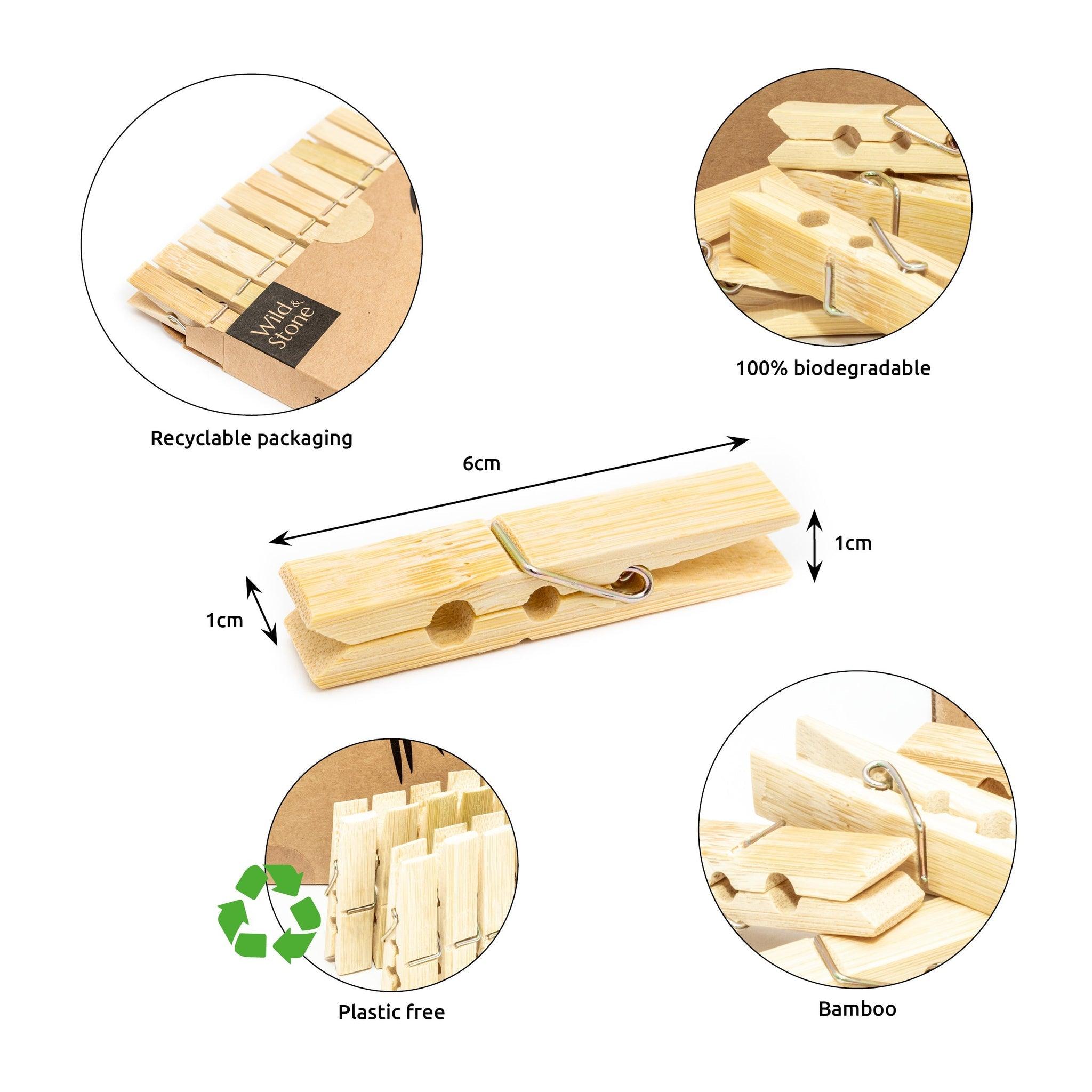 Bamboo Laundry Pegs - Biodegradable & Vegan - 20 Pack - THE SUS&TAIN STORE