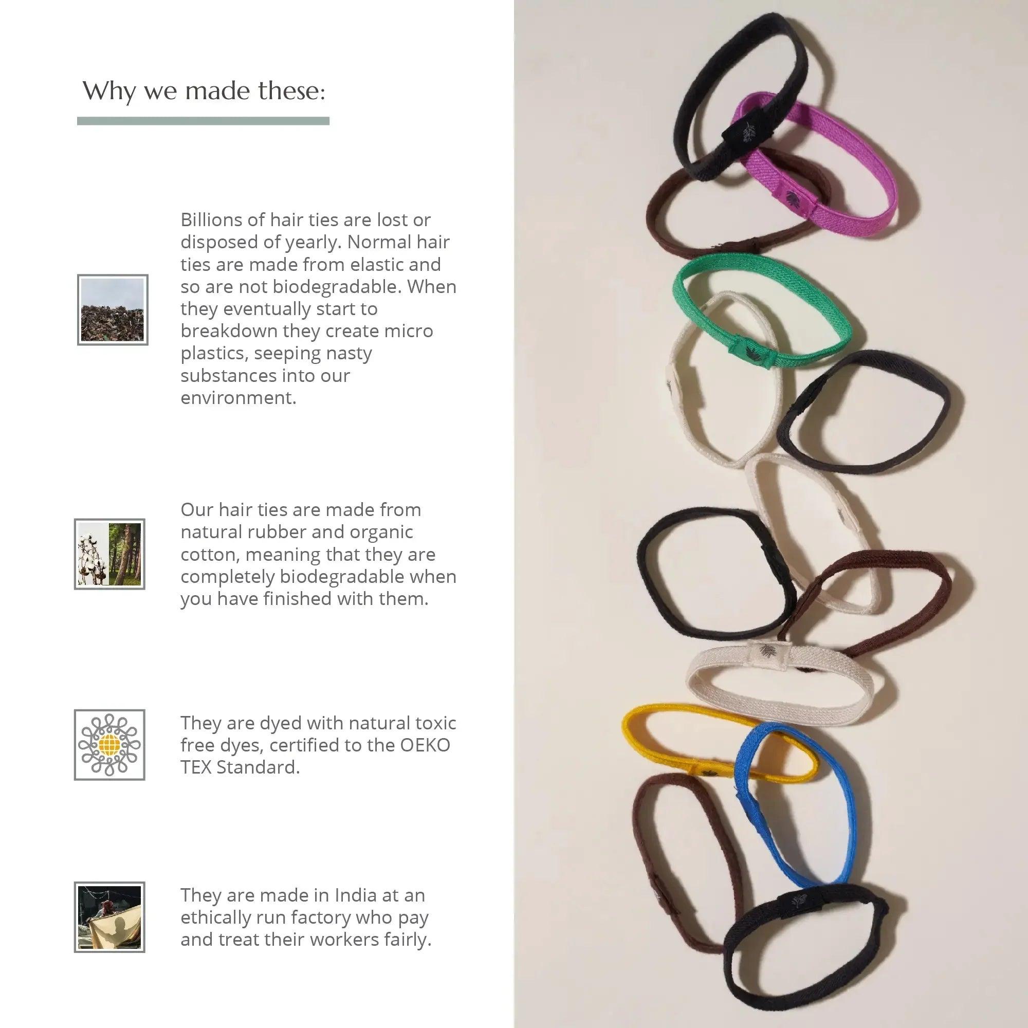Black Coloured Hair Ties - Plastic Free - 6 Pack - THE SUS&TAIN STORE