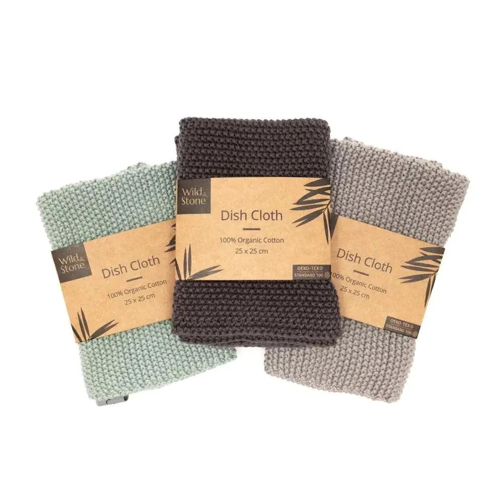 Dish Cloths - 100% Organic Cotton - Rose, Ocean, Moss Green, Slate Grey, Dove Grey - THE SUS&TAIN STORE